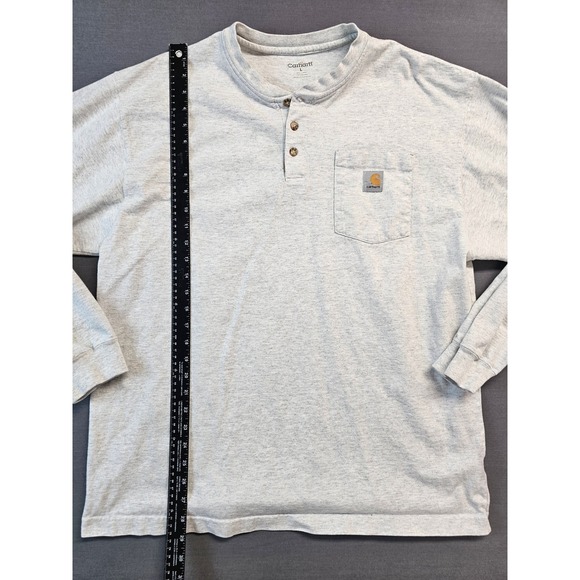 Carhartt Mens Long Sleeve Henley T Shirt Pocket Gray Size L Cotton Blend - Picture 4 of 6